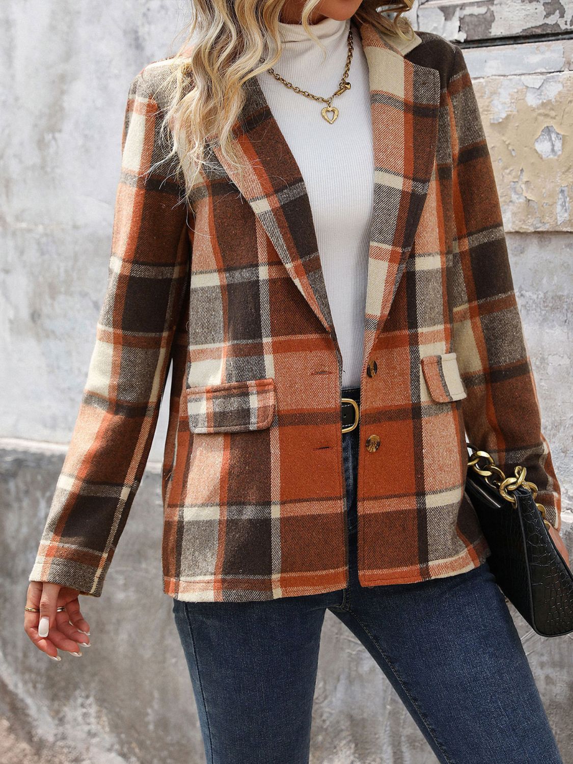 Monica | Perfee checked blazer with button placket and lapel collar - Image 4