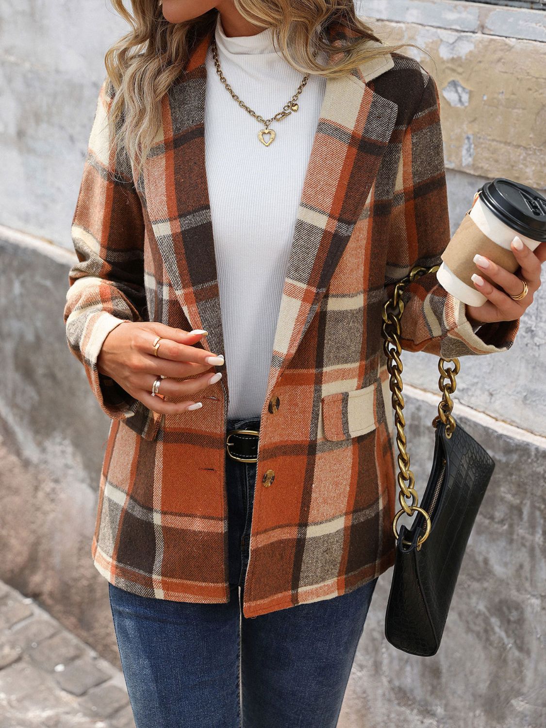 Monica | Perfee checked blazer with button placket and lapel collar - Image 6