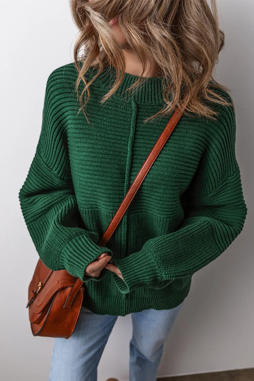 Monica | Round neck sweater with low shoulders - Image 3