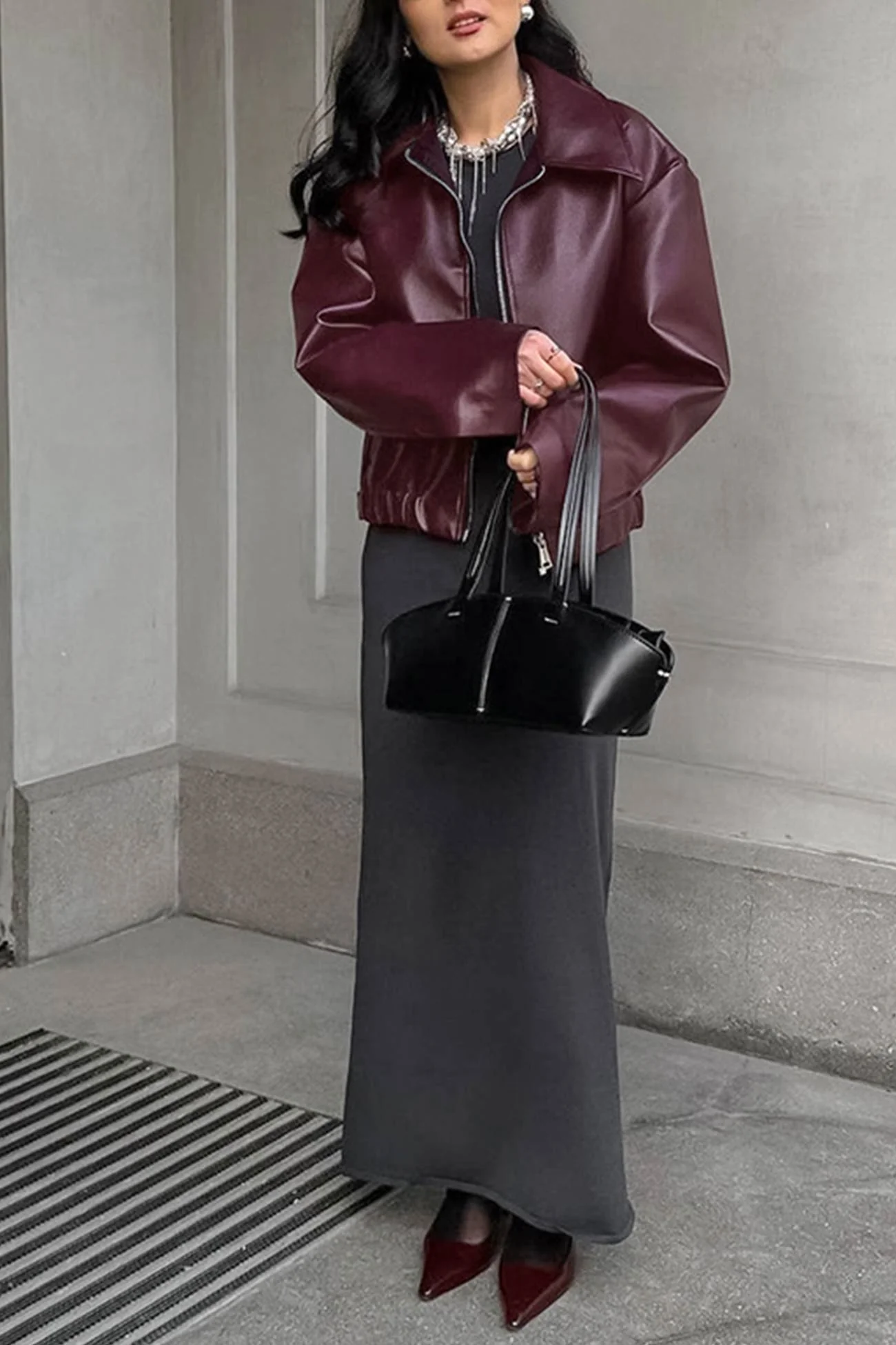 Monique | Wine red PU jacket with zip - Image 10