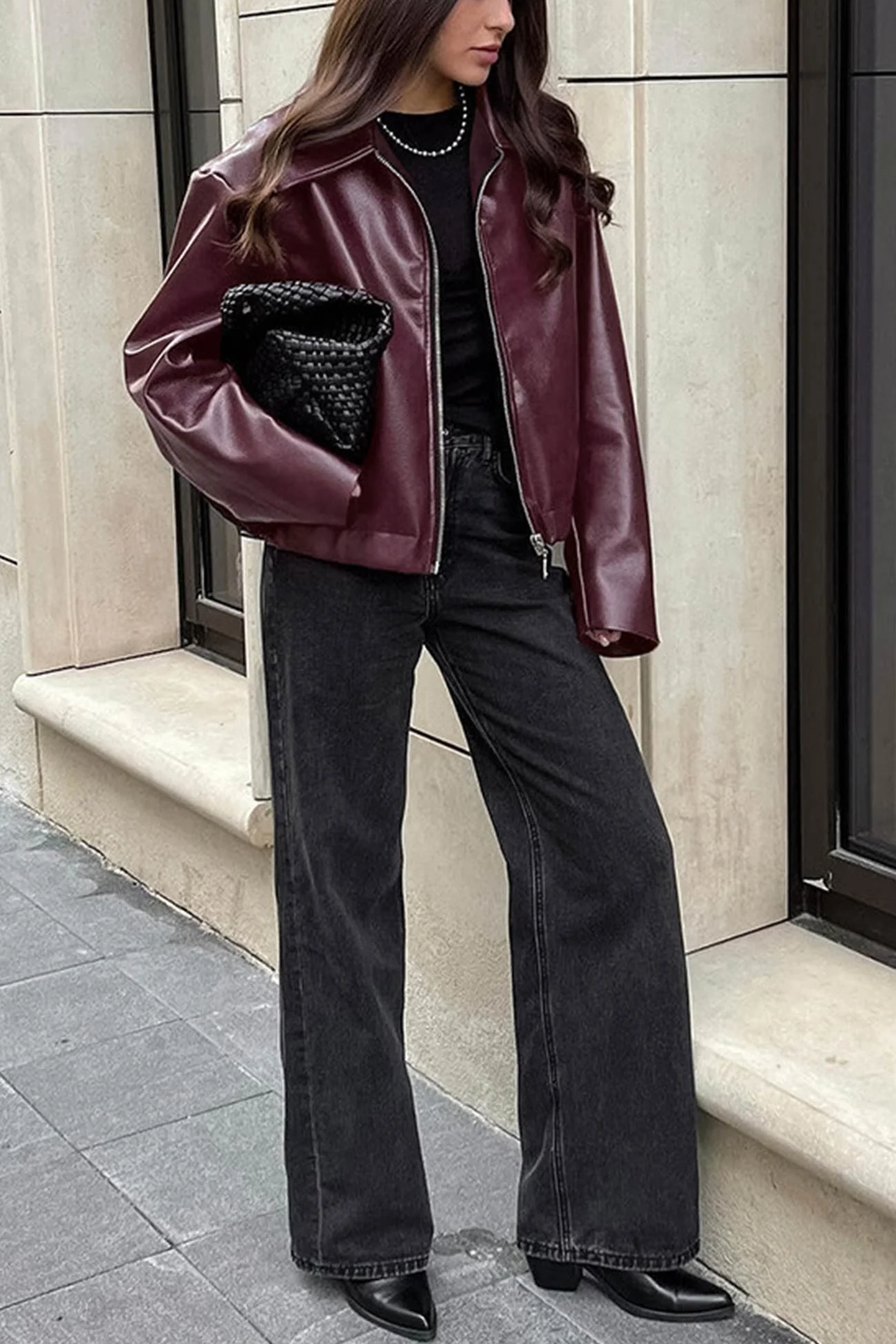 Monique | Wine red PU jacket with zip - Image 11