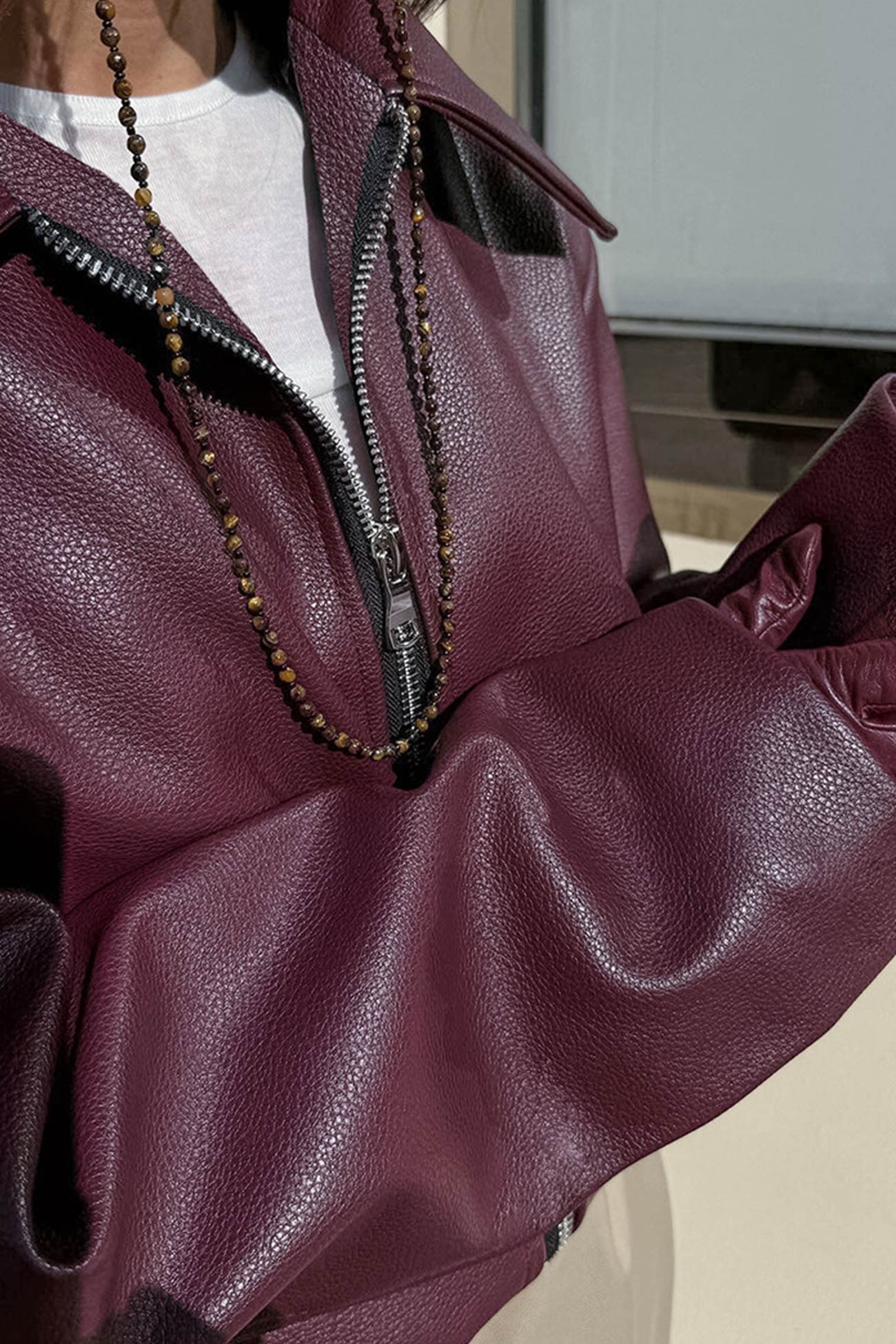 Monique | Wine red PU jacket with zip - Image 8