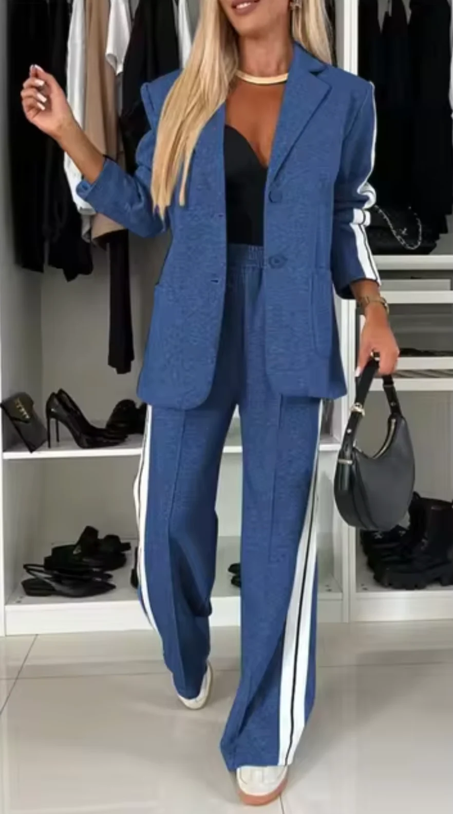 Nadia | Elegant cotton blazer and trousers set - Image 2