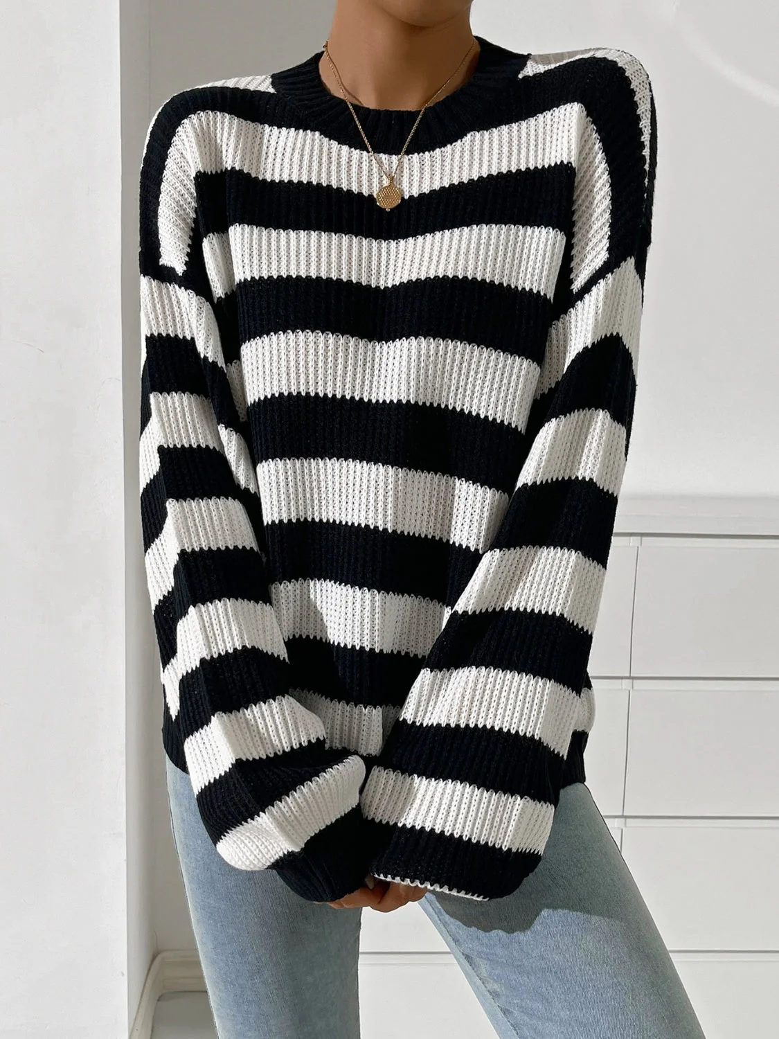 Nadia | Honey colored striped long sleeve crew neck jumper - Image 5