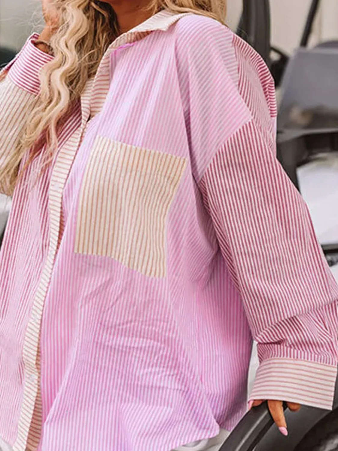 Nadia | Oversized striped long sleeve collared shirt - Image 2