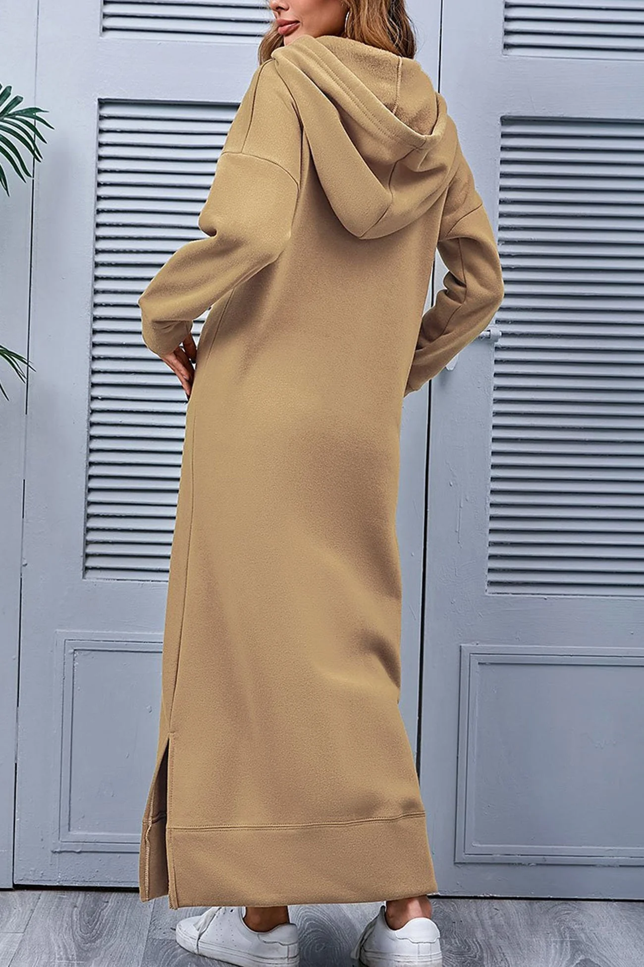 Nadia | Solid hooded dress with pockets and a slit at the hem - Image 16