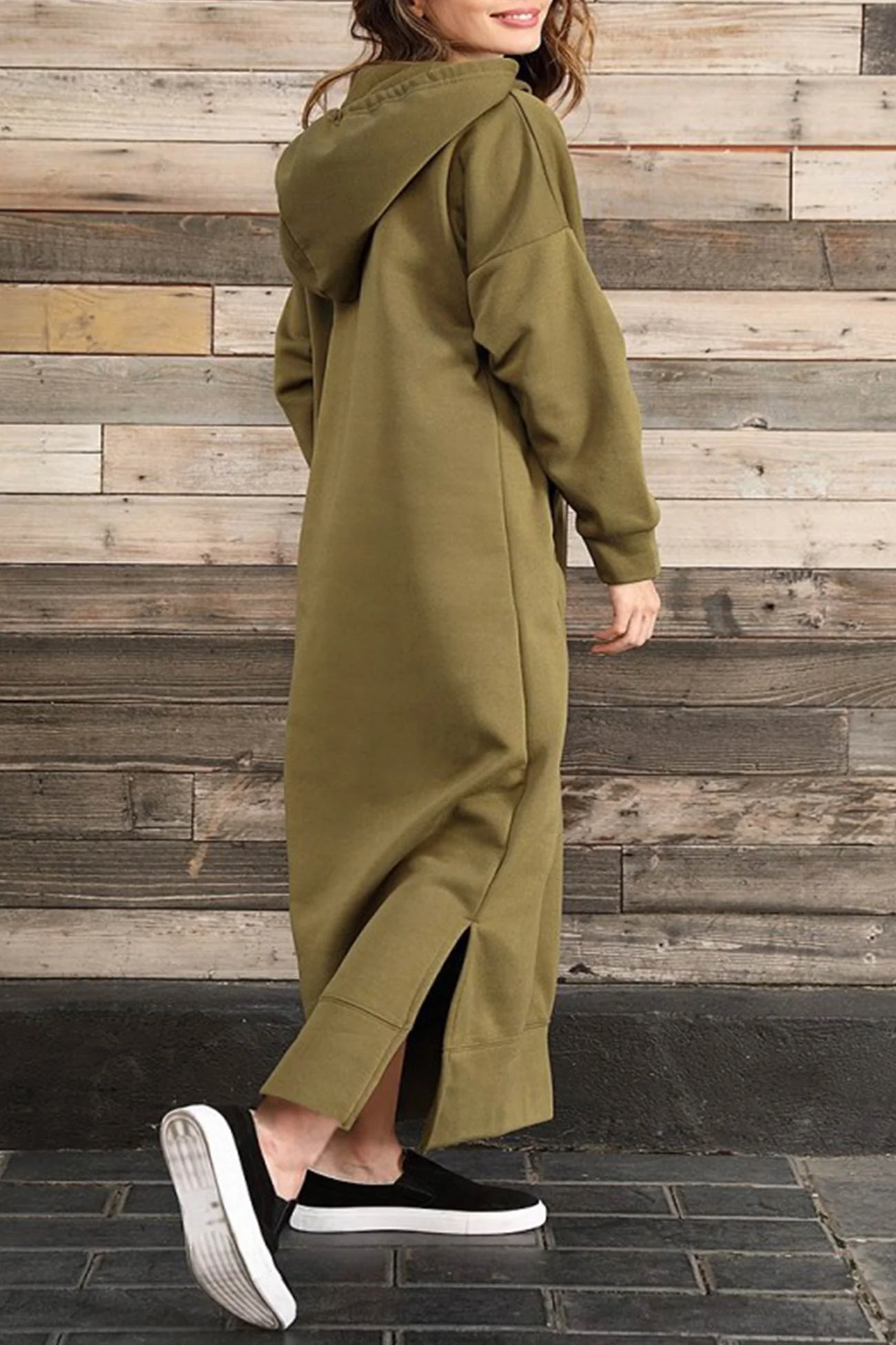 Nadia | Solid hooded dress with pockets and a slit at the hem - Image 20