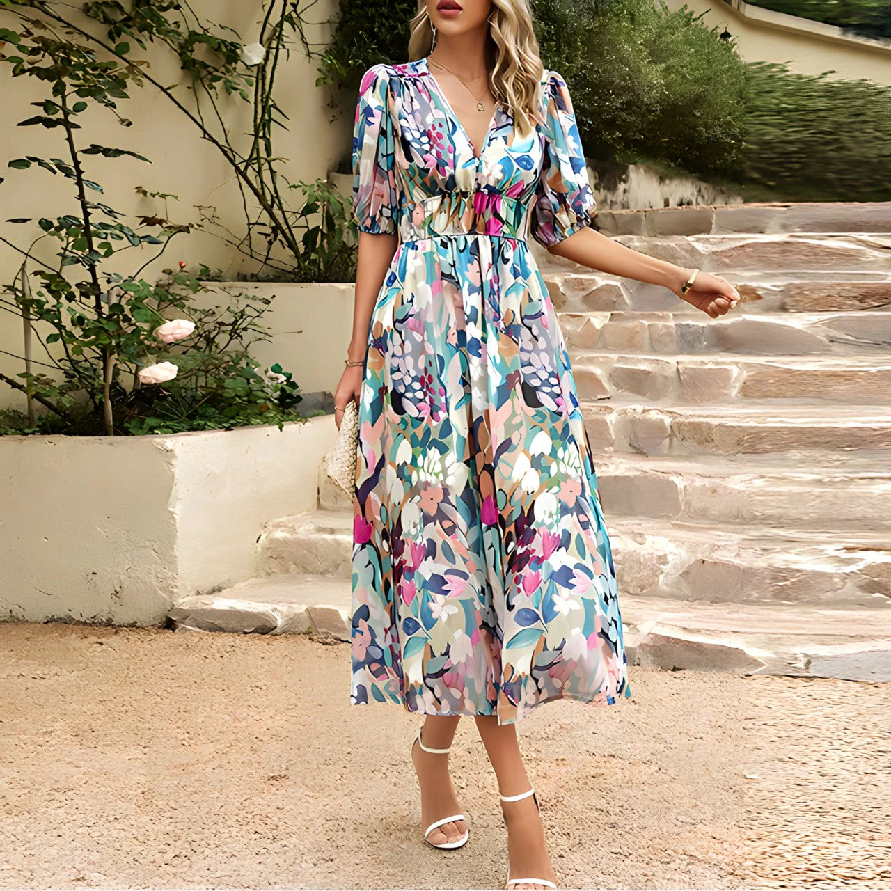 Nadia® | V-Neck Midi Dress Summer Dress - Image 10