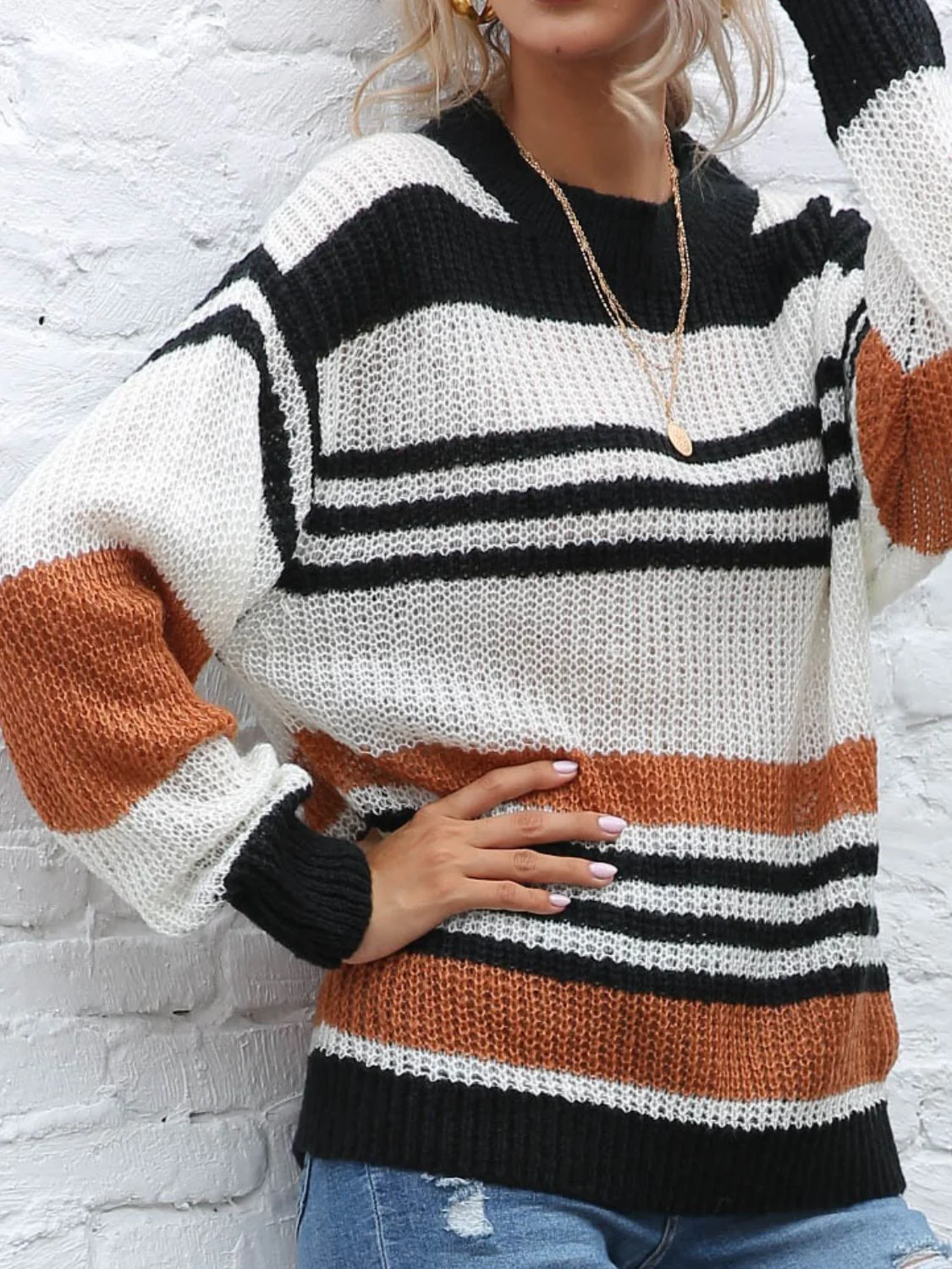 Nadine | Contrasting striped long-sleeved sweater with a crew neck - Image 6