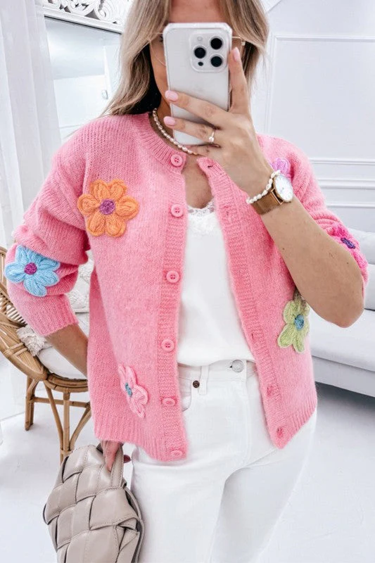 Nadine | Knitted cardigan with floral pattern and buttons - Image 3