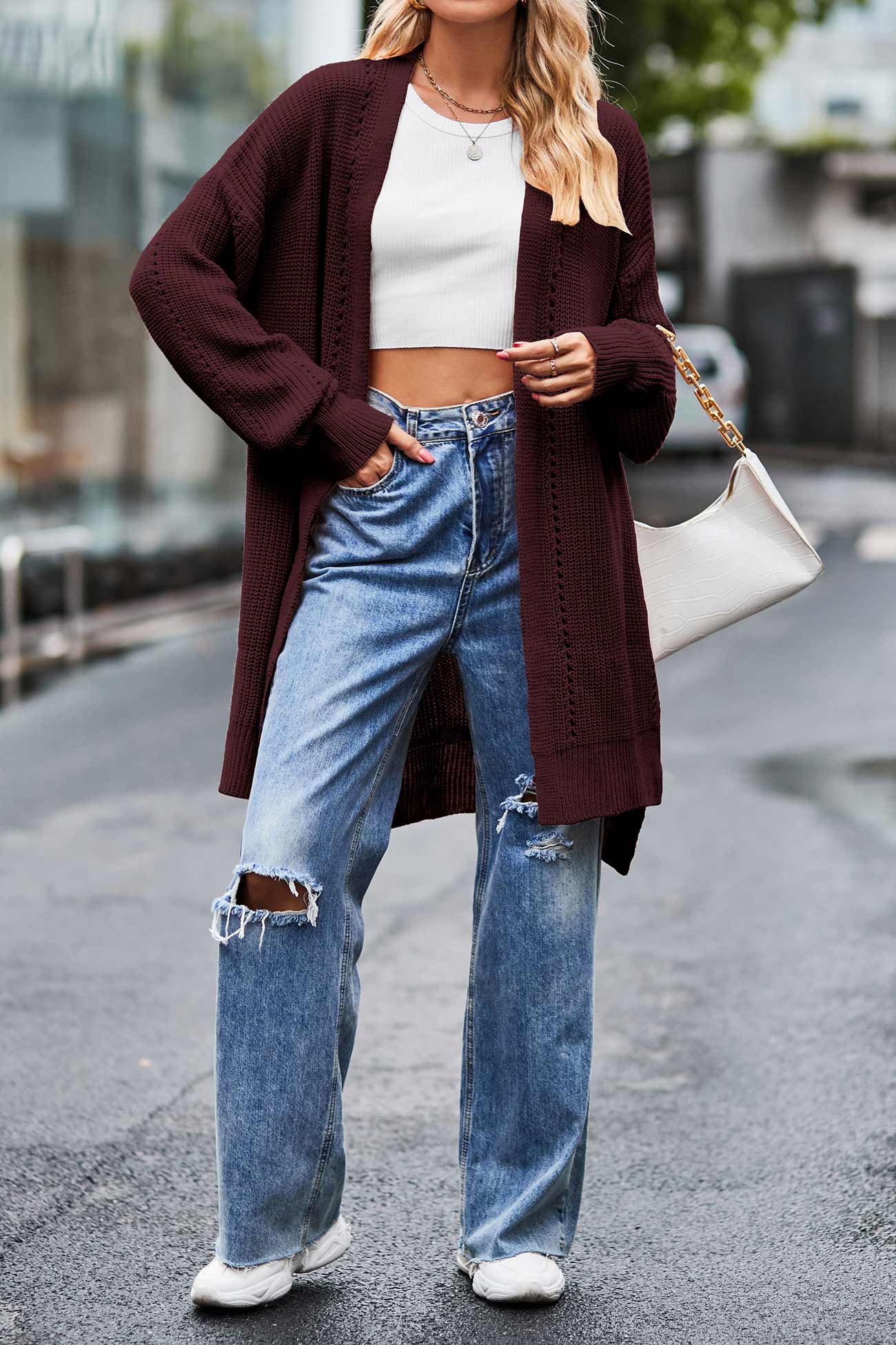 Nadine | Long cardigan with pockets, open front slit and hem - Image 18