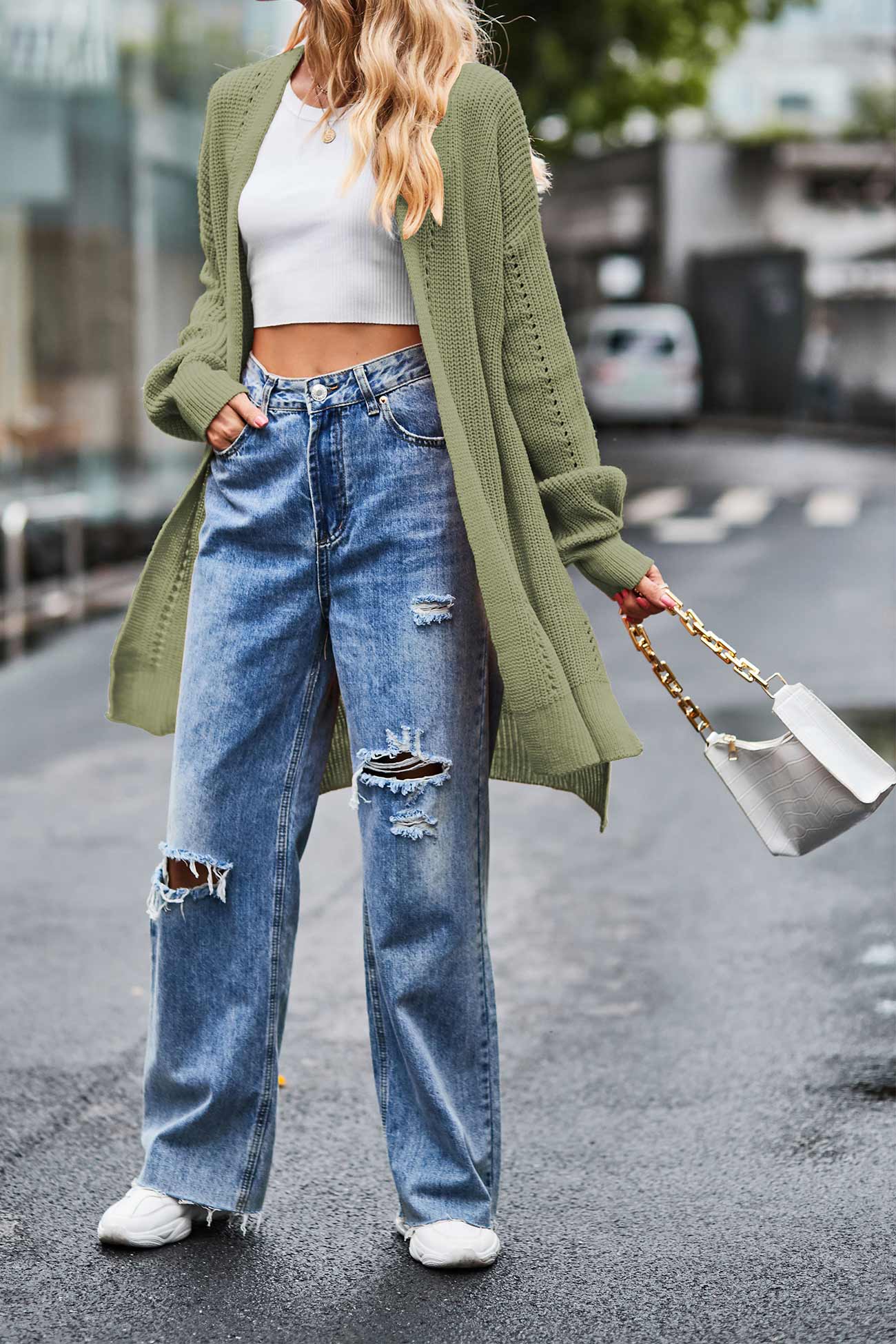 Nadine | Long cardigan with pockets, open front slit and hem - Image 20