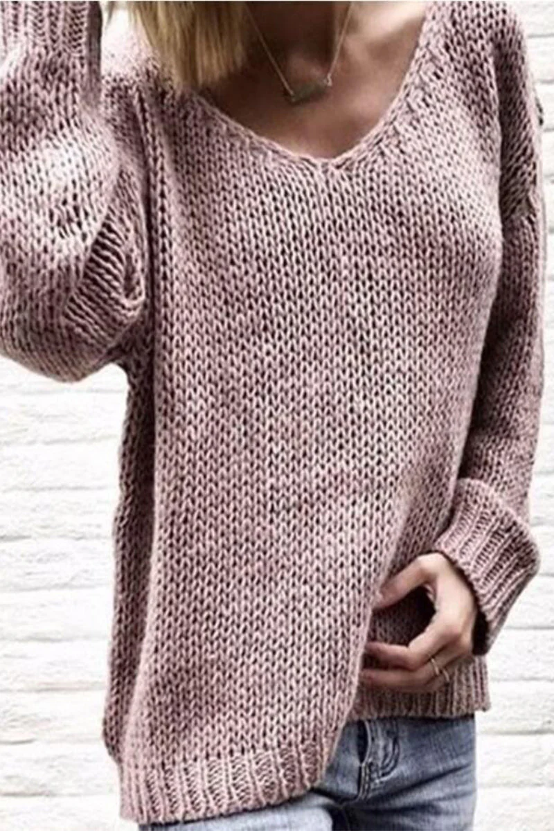 Nahir | Casual solid color V-neck sweaters - Image 2