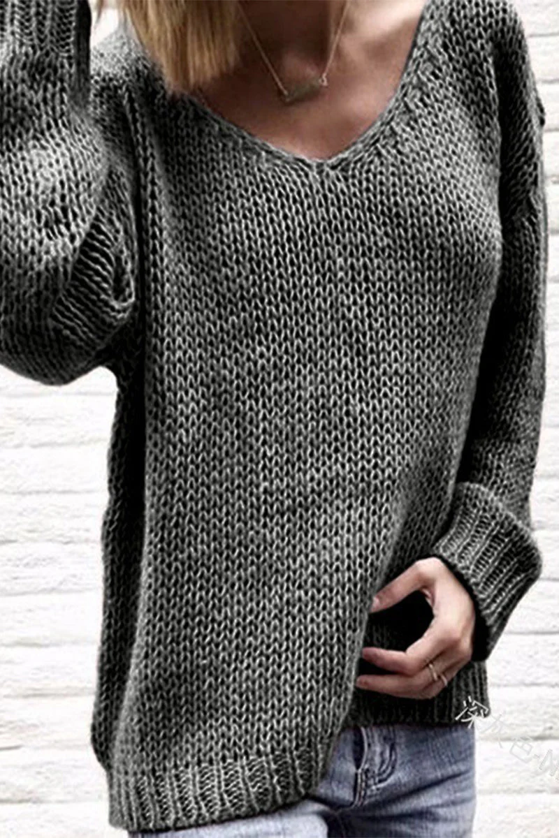 Nahir | Casual solid color V-neck sweaters - Image 3