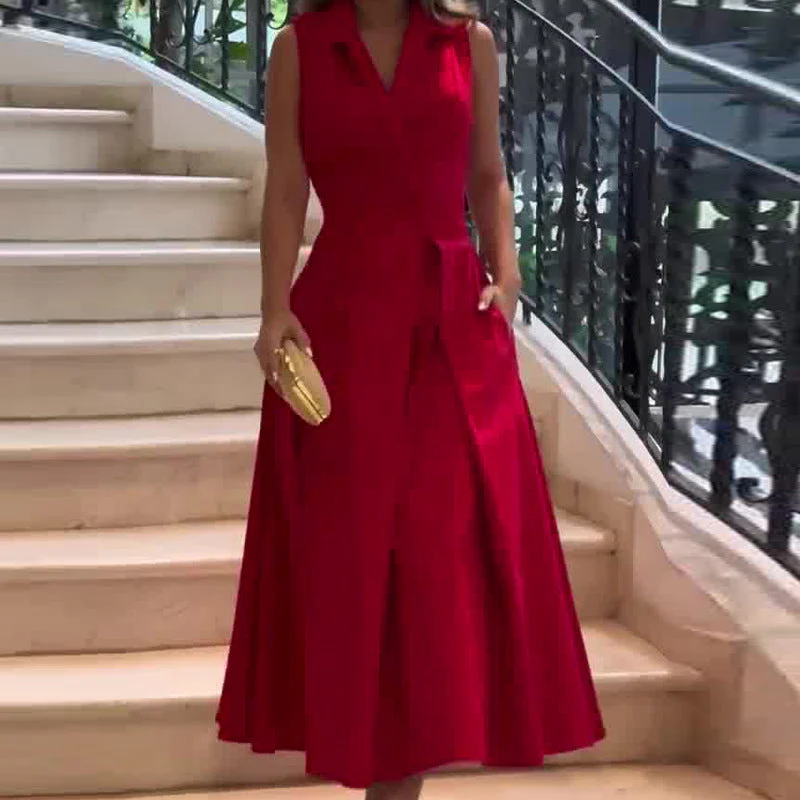 Naomi® | Crimson Midi V-Neck Dress - Image 2