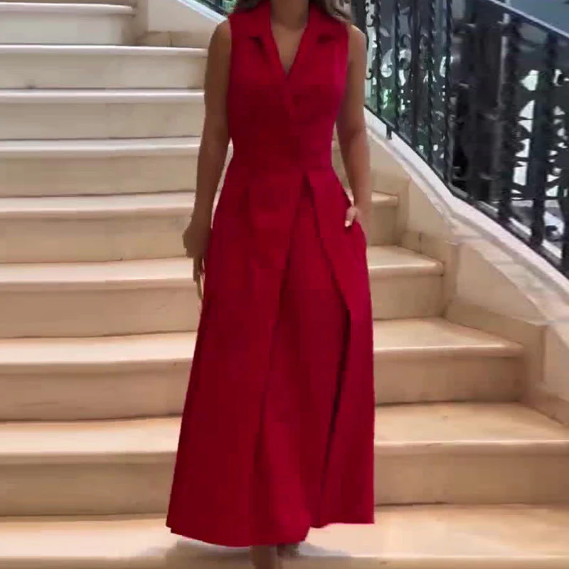 Naomi® | Crimson Midi V-Neck Dress - Image 5