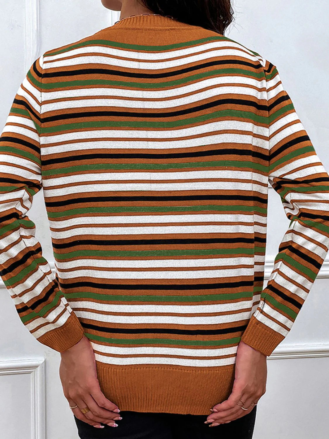 Nathalie | Shiny striped long-sleeved sweater with a crew neck - Image 9