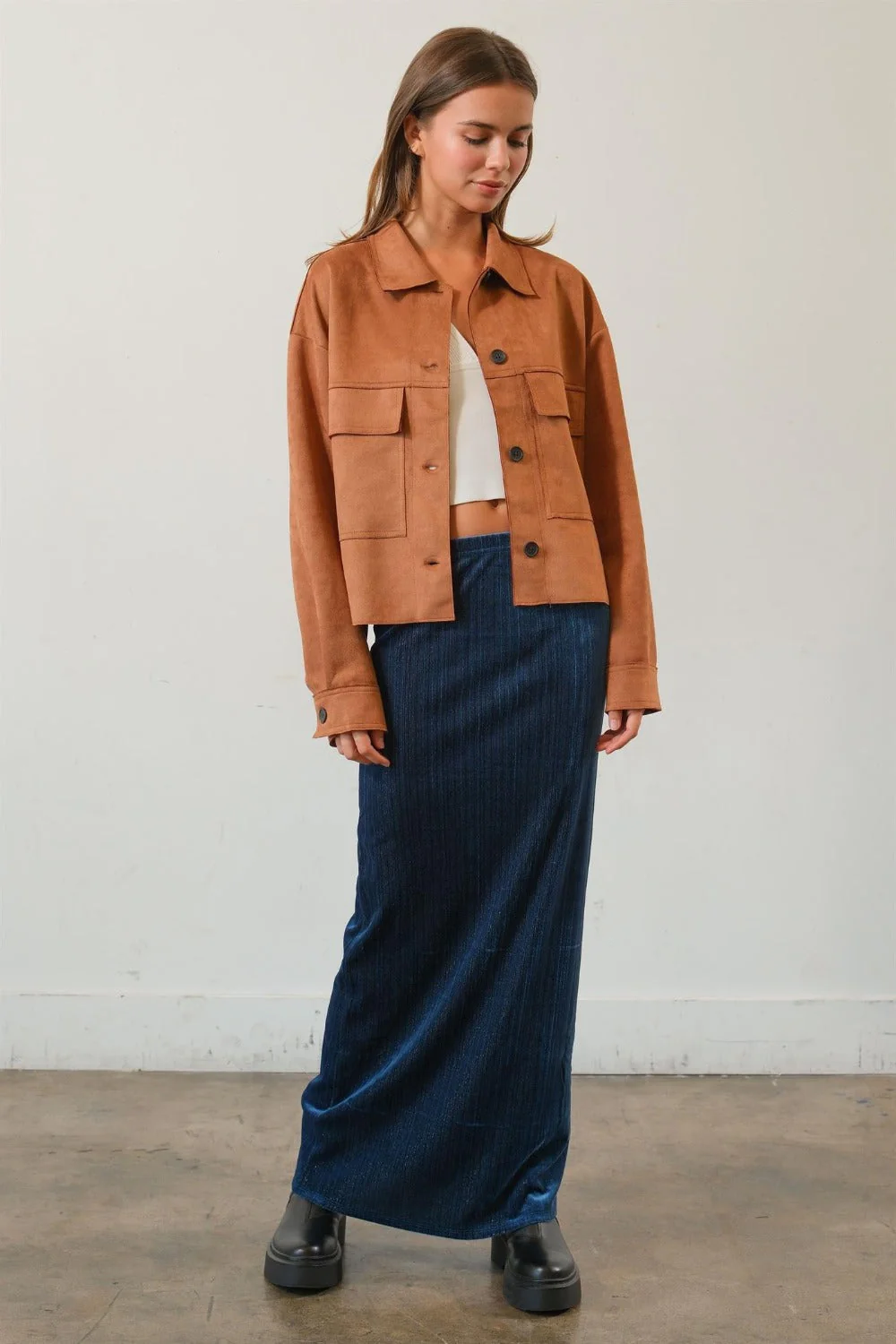 Nathalie | Short suede jacket with button placket