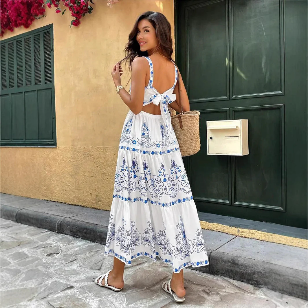Natividad® | Women'S Floral Motif Maxi Dress With Adjustable Straps And Elastic Waistband - Image 3
