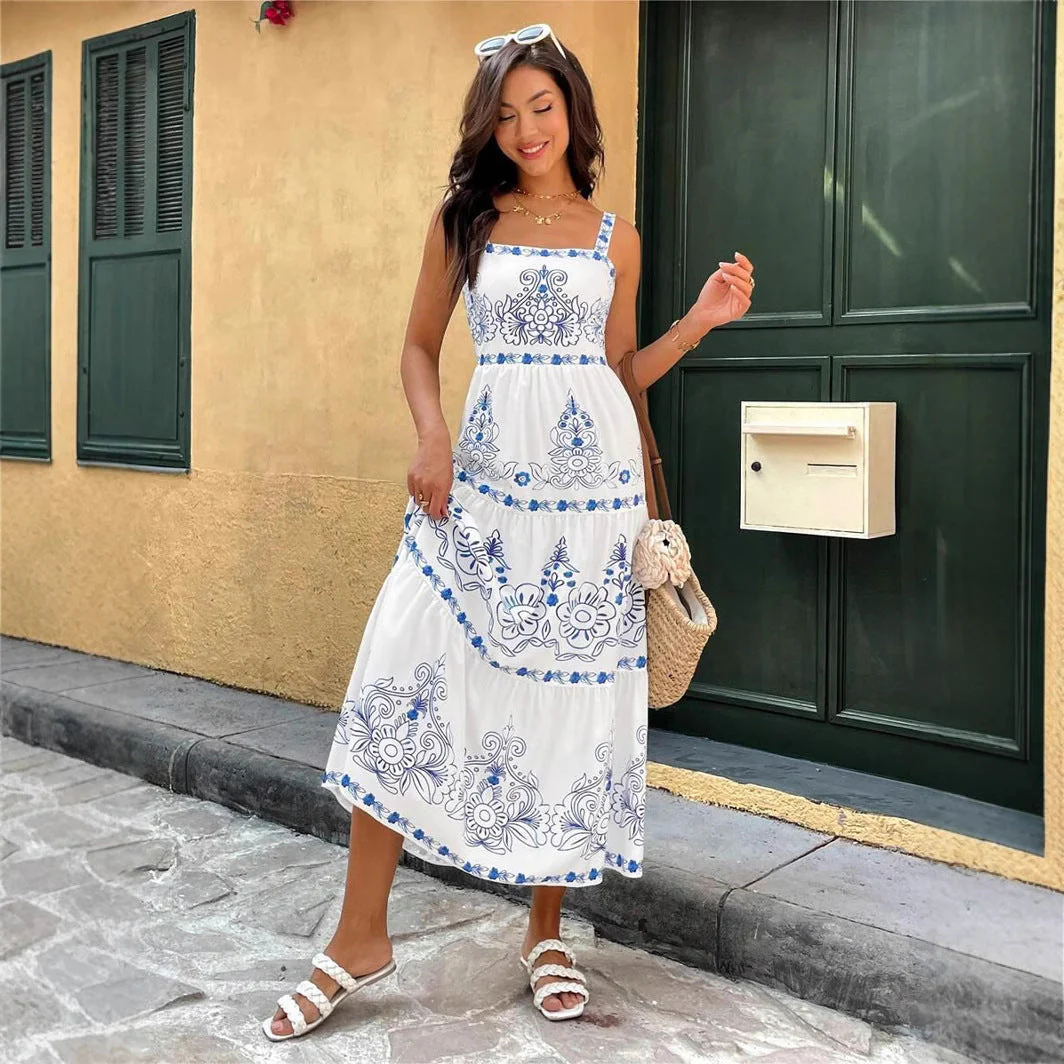 Natividad® | Women'S Floral Motif Maxi Dress With Adjustable Straps And Elastic Waistband - Image 4