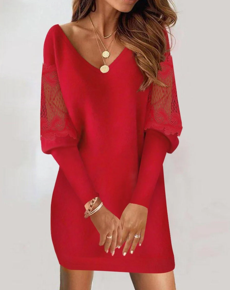 Nelly® | Patchwork Dress With Long Sleeves And V-Neck - Image 4