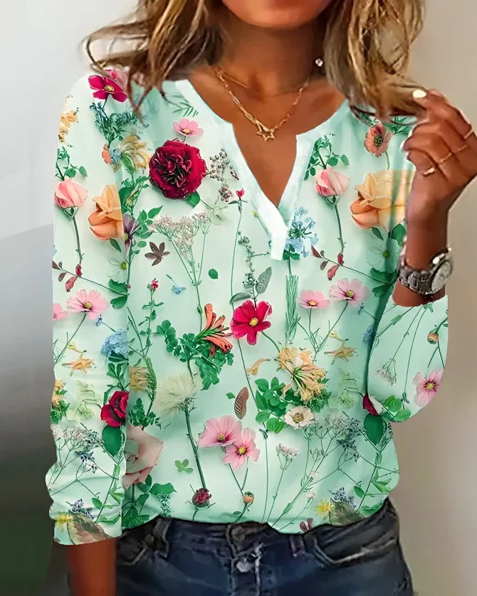 Nerea® | Blouse with imprimé floral and décolleté in V - Image 2