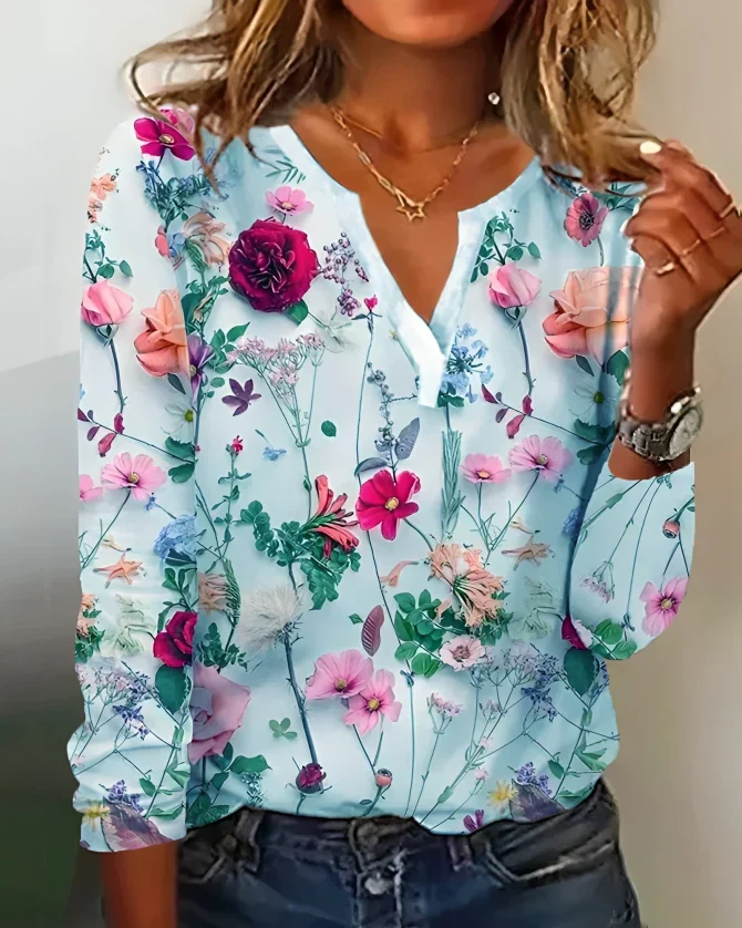 Nerea® | Blouse with imprimé floral and décolleté in V - Image 5