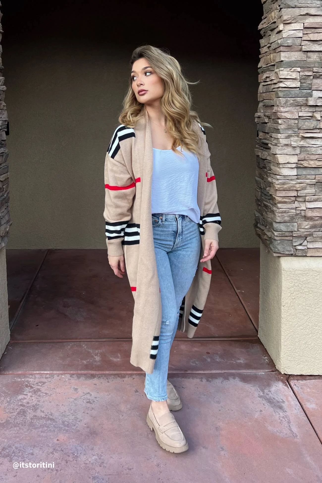 Nerea | Contrasting striped cardigan with an open front - Image 9