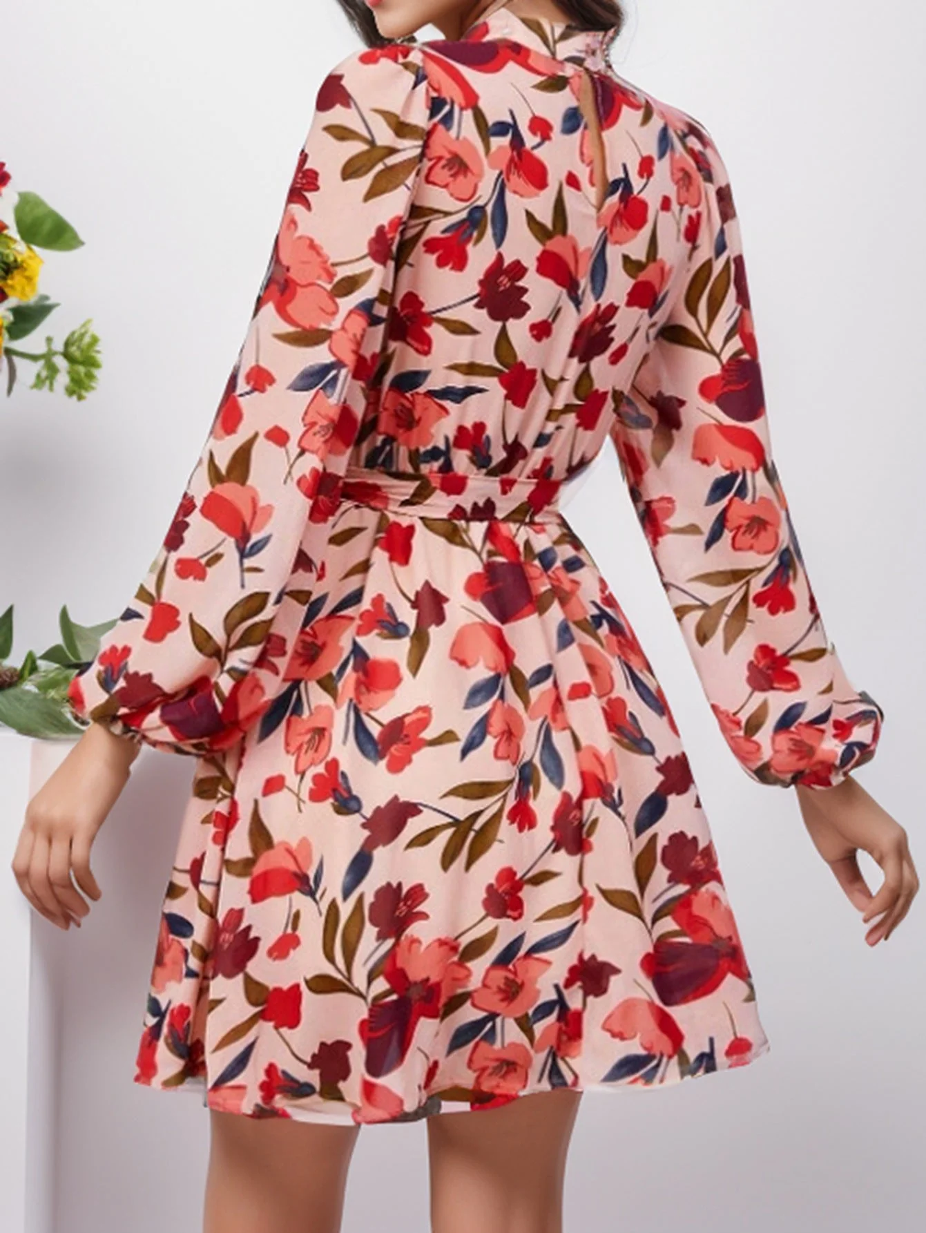 Nerea® | Women'S Floral Print Dress With Waist Belt And Long Sleeves - Image 5