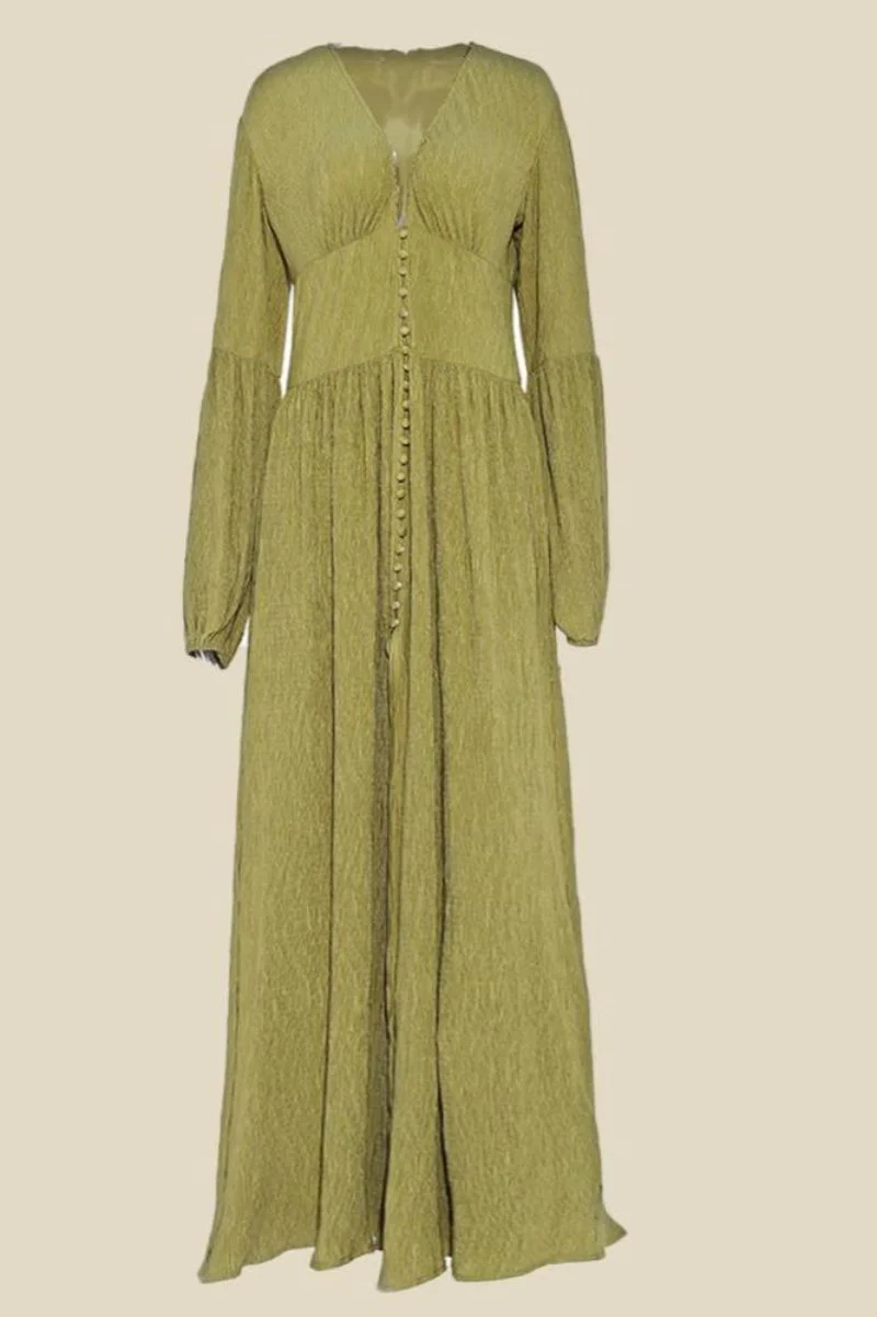 Nicolasa® | Pleated V-Neck Milkmaid Maxi Dress - Image 4