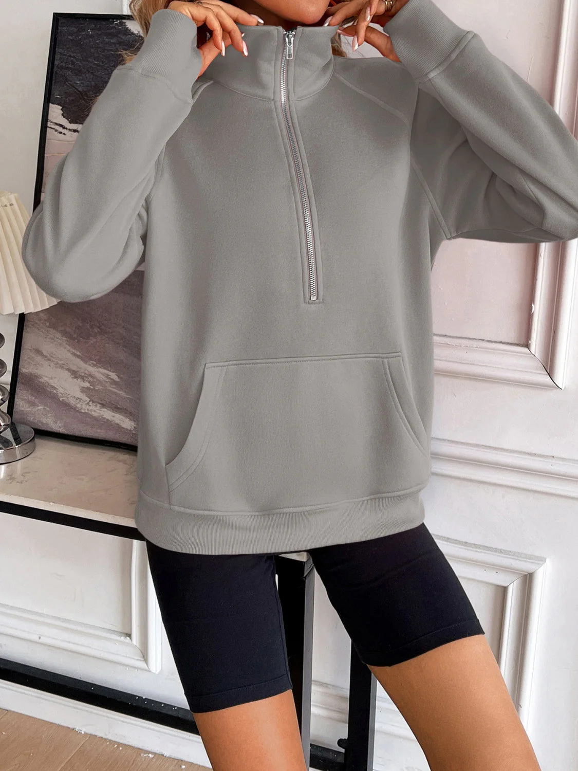Nina | Ivy Lane half zip sweatshirt with raglan sleeves - Image 6