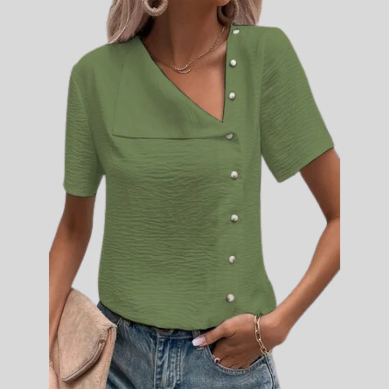 Nina® | Stylish Designer Blouse With Button Placket And Button Closure - Image 2