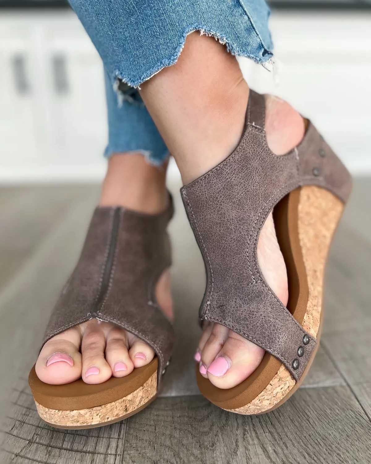 Nora® | Tulum Sandals Comfortable Open Toe Leather Wedges - Image 5