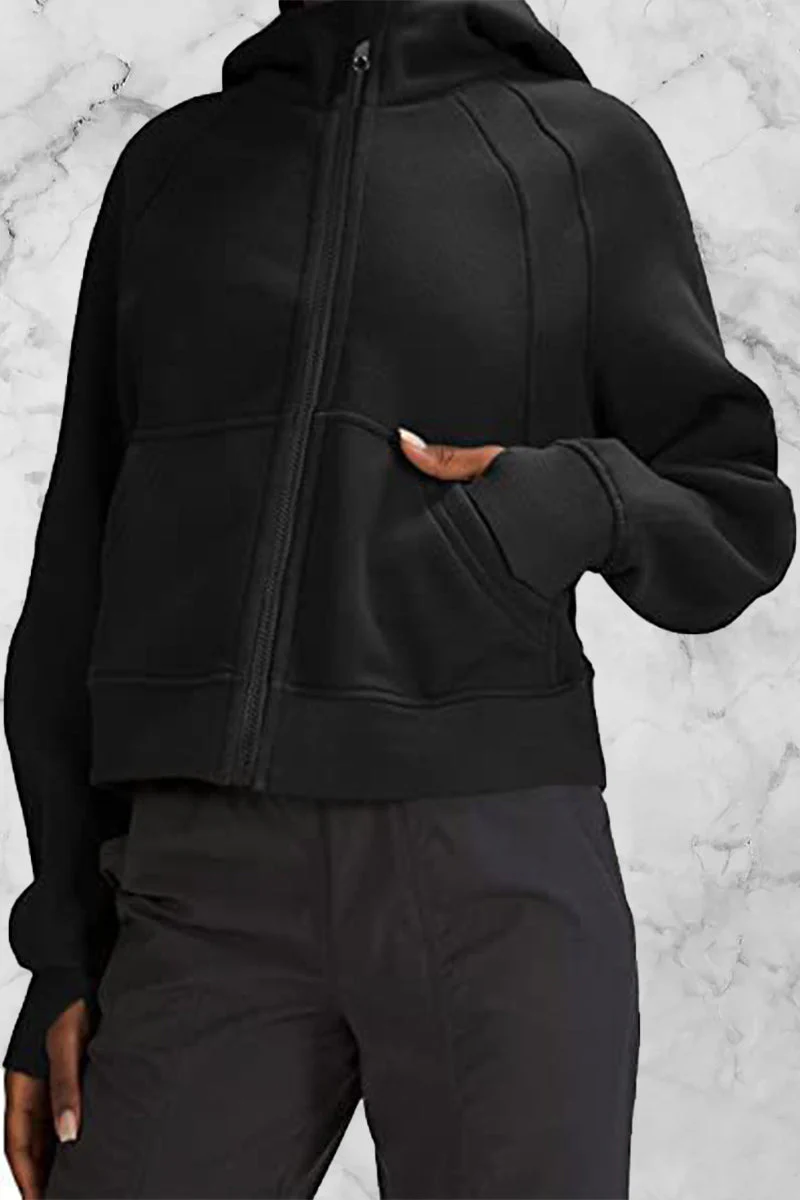 Odalis | Street Solid Solid Color Tops with Hood and Collar - Image 2