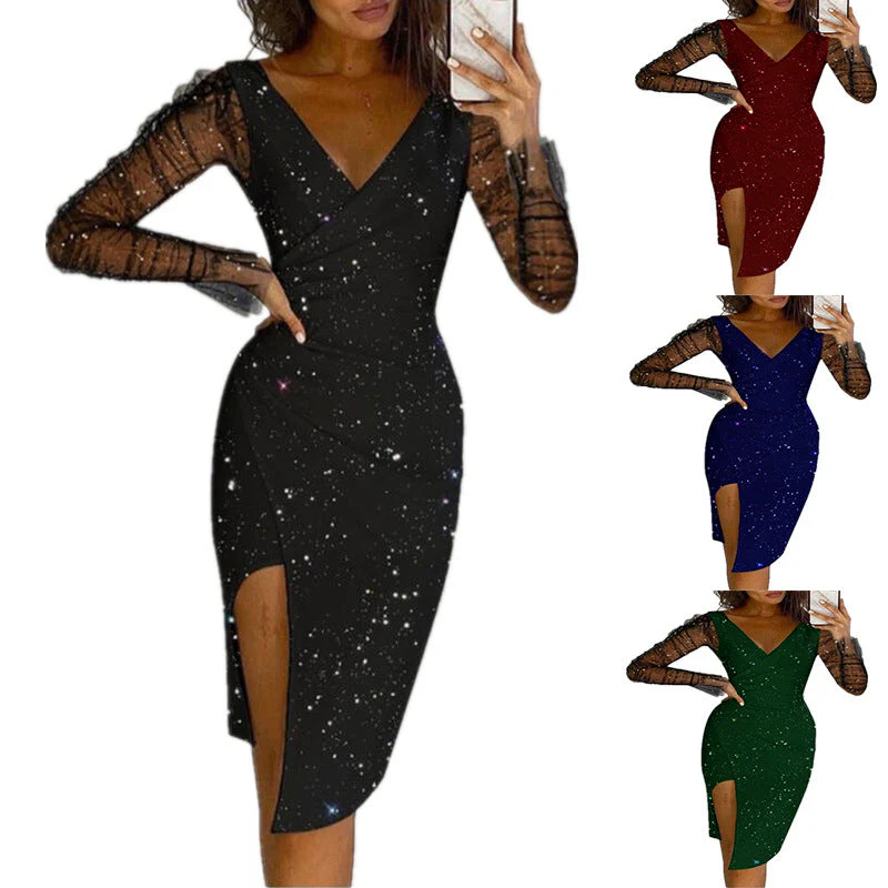 Ofelia® | Women'S Evening Dress With Transparent Sleeves And Glittering Star Motif - Image 2