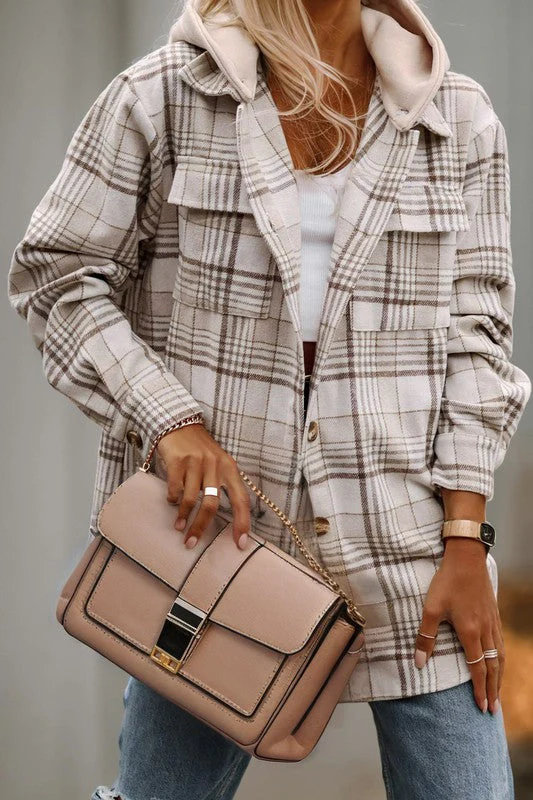 Olga | Checked, detachable hooded jacket with buttons