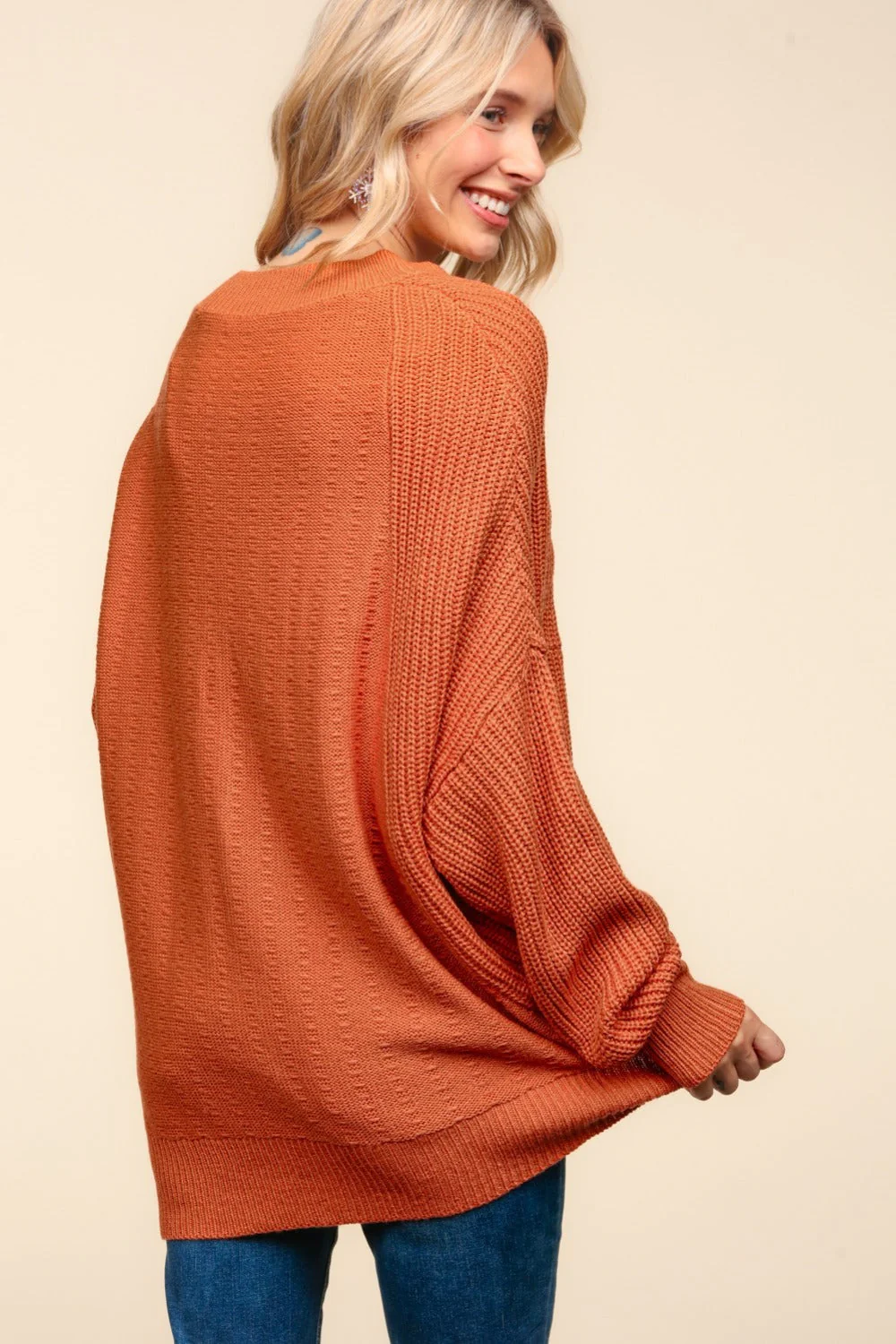 Olga | Haptics Asymmetric full size sweater with side slit and texture - Image 2
