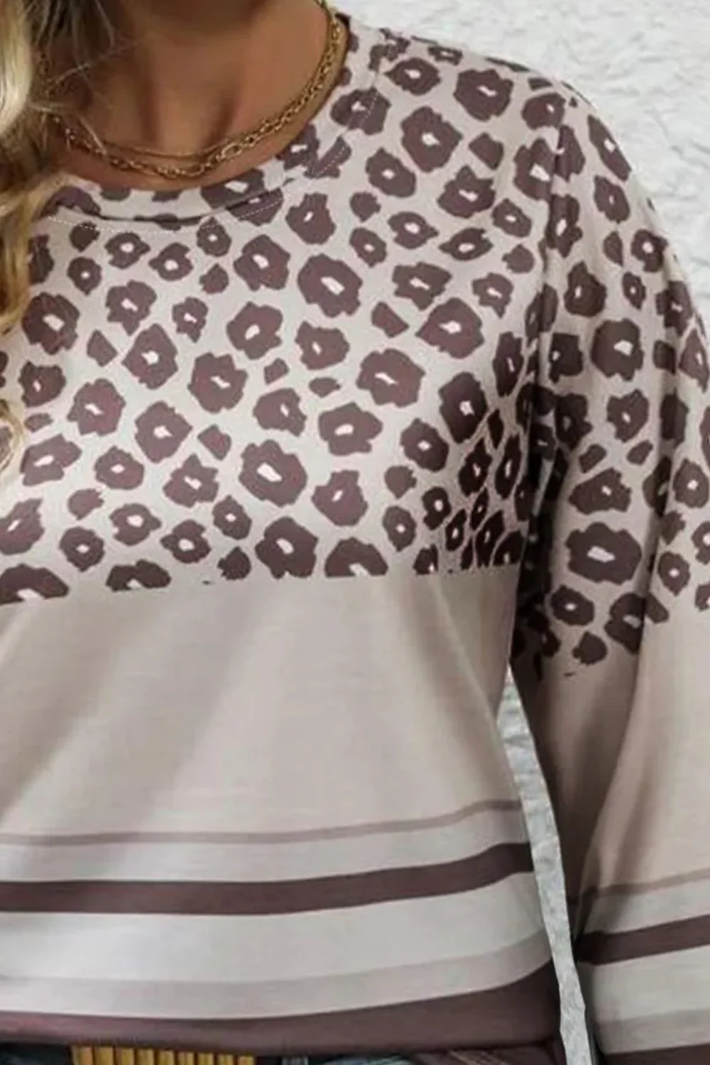 Olga | Plus size leopard long sleeve crew neck top - Image 3