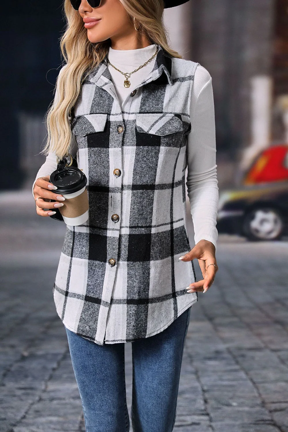 Olivia | Checked vest coat with buttons - Image 17