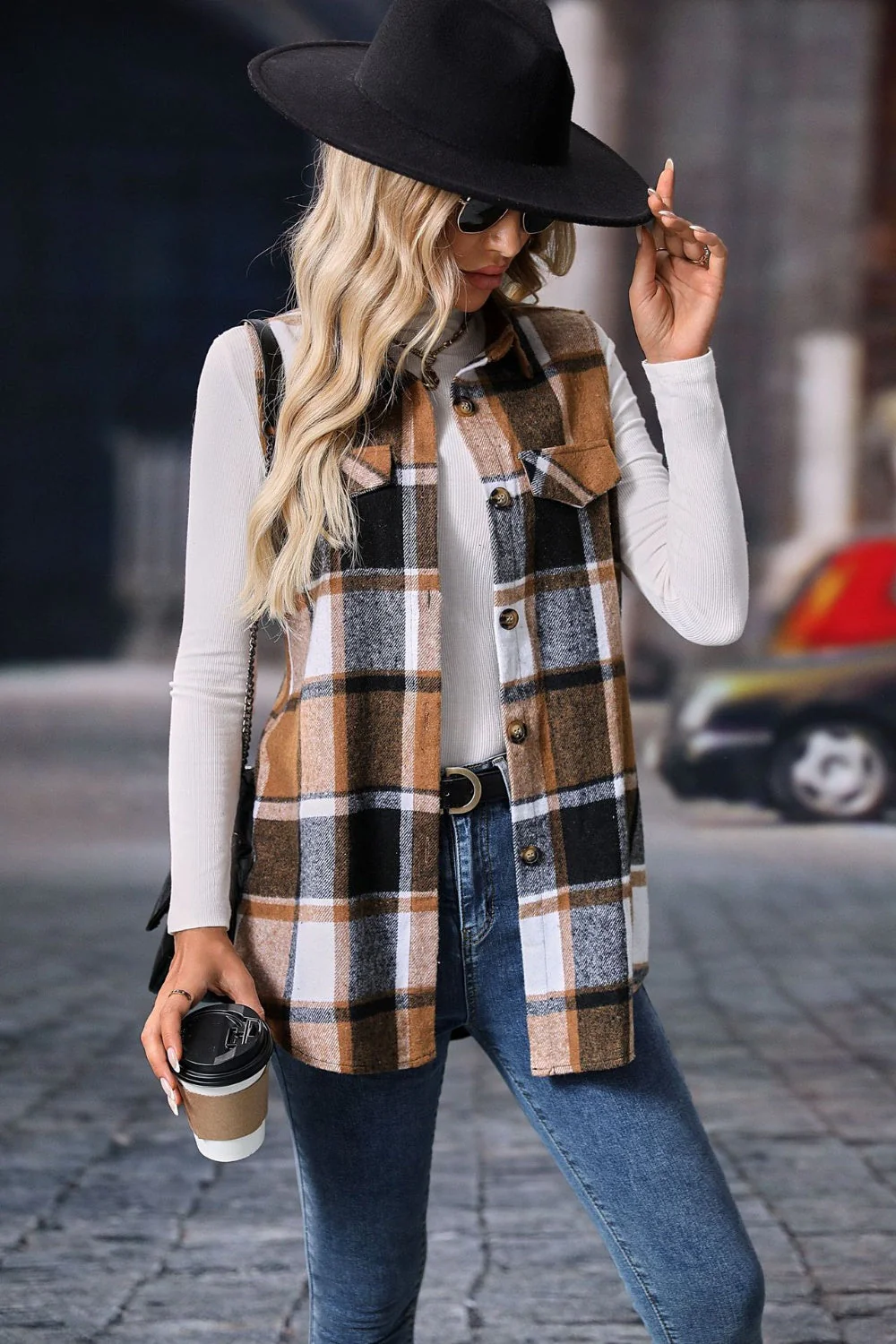 Olivia | Checked vest coat with buttons - Image 22