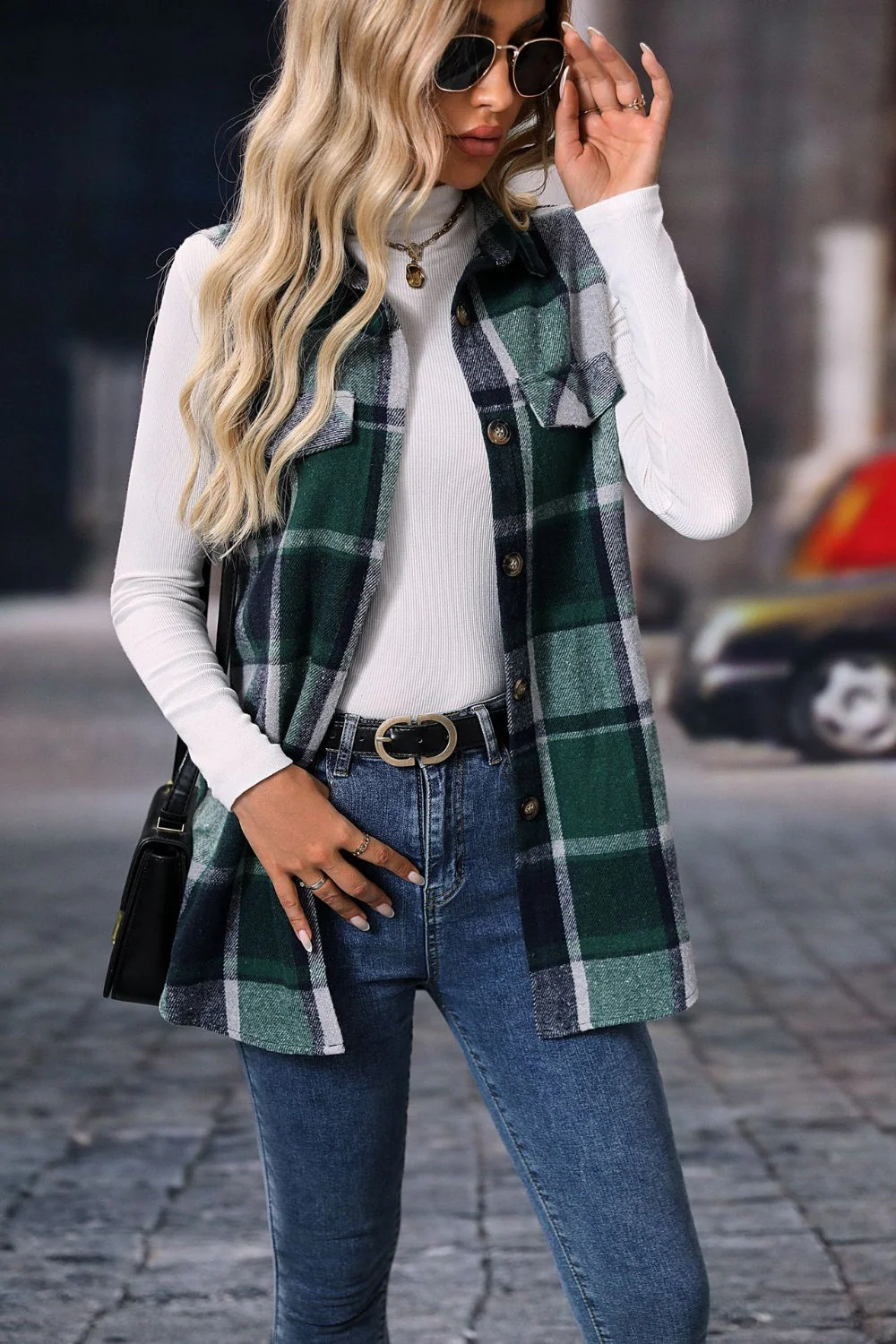 Olivia | Checked vest coat with buttons - Image 7