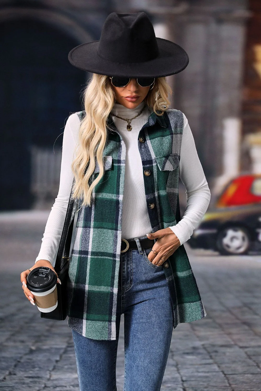 Olivia | Checked vest coat with buttons - Image 9