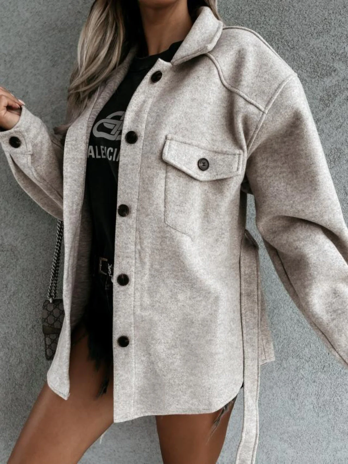 Olivia | Collared neck jacket with tied pockets and collar - Image 2