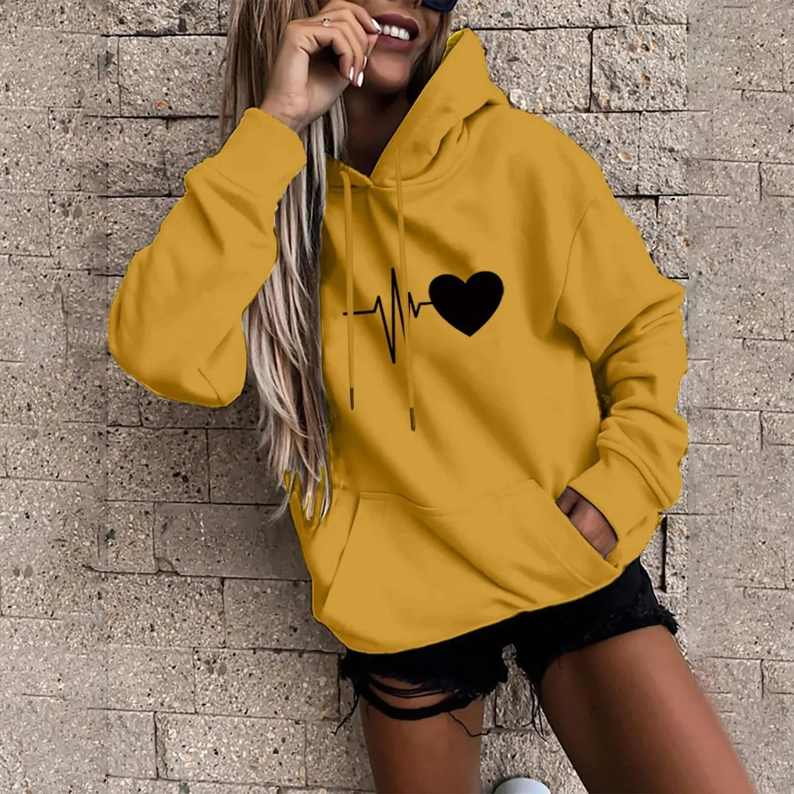 Olivia | Heart and heartbeat print hoodie for women - Image 7