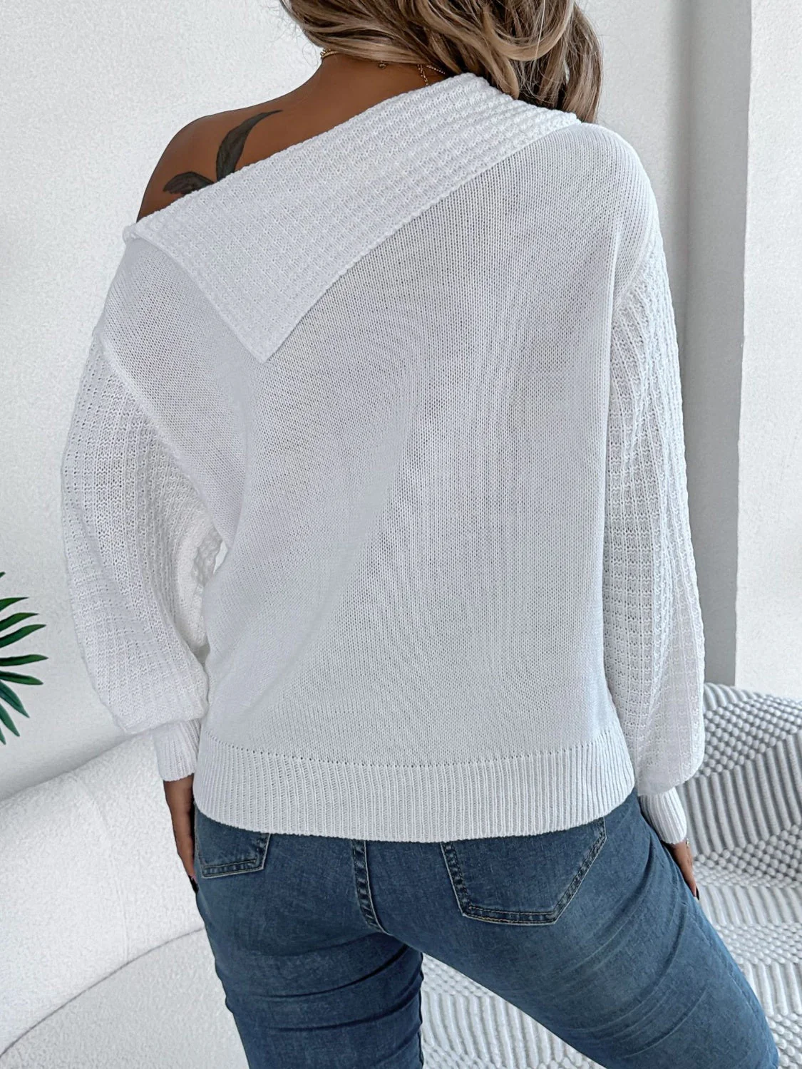 Olivia | Long sleeve cable knit sweater with one shoulder - Image 14