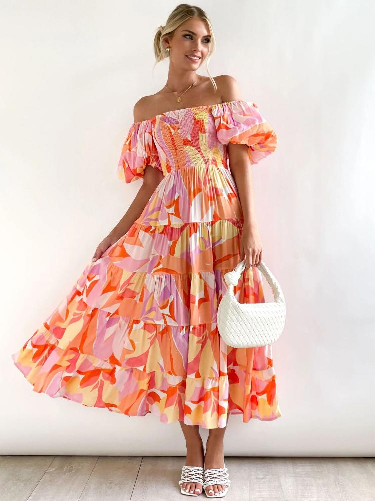 Oriana® | Printed Off-The-Shoulder Tiered Maxi Dress With Puff Sleeves - Image 2