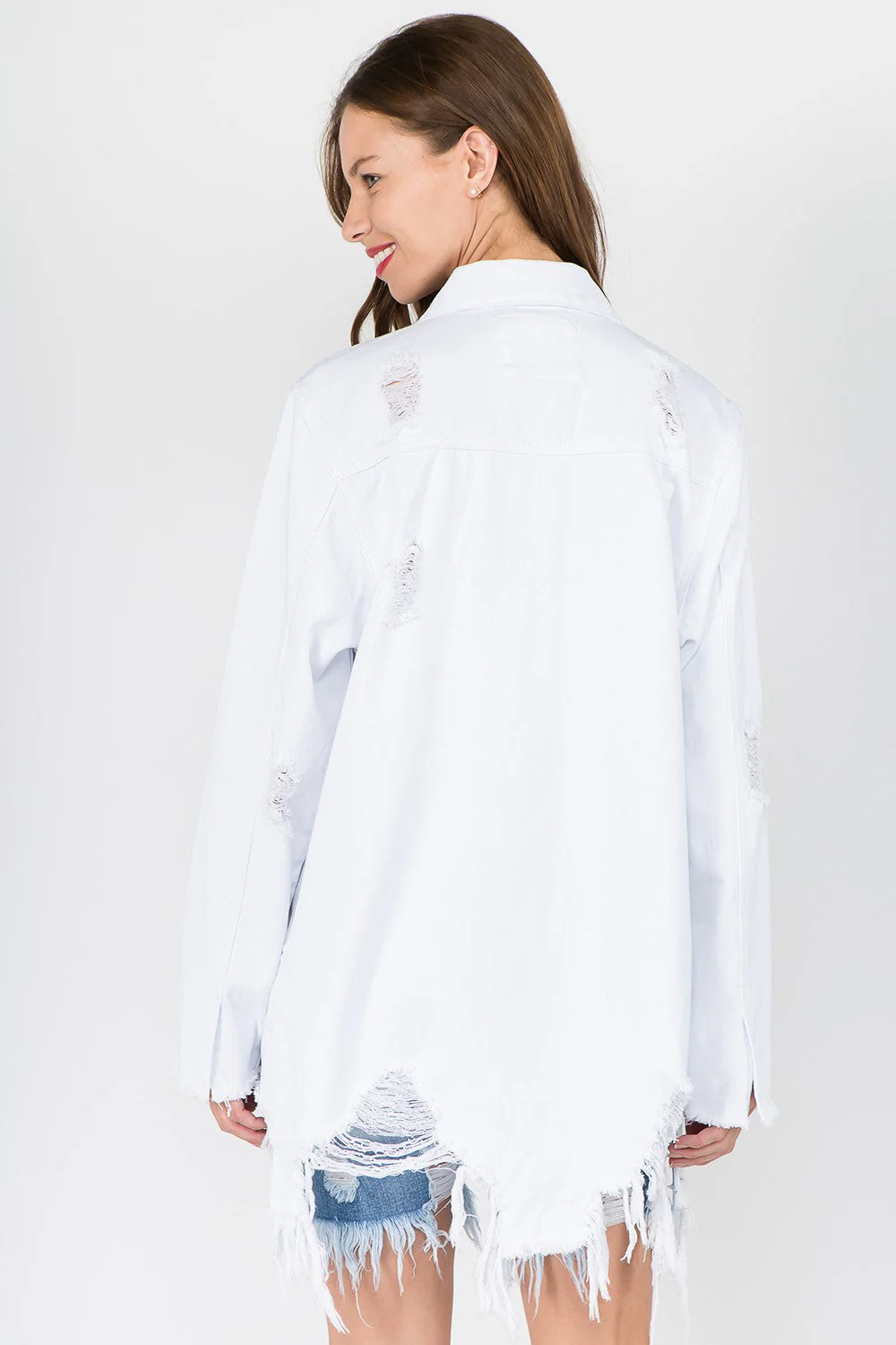 Otilia | American Bazi distressed denim jacket with frayed hem - Image 2
