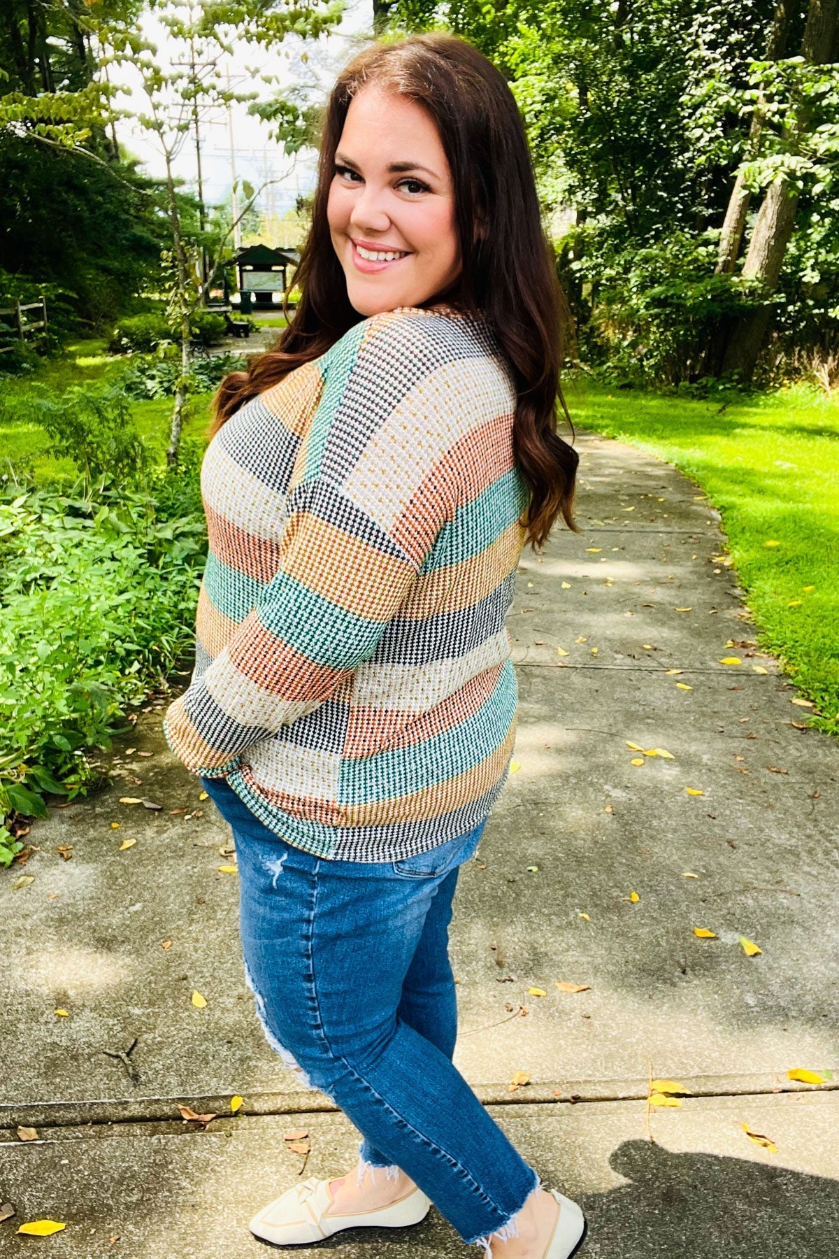 Otilia | Beautiful vintage two-tone green striped top from You Hunter - Image 5
