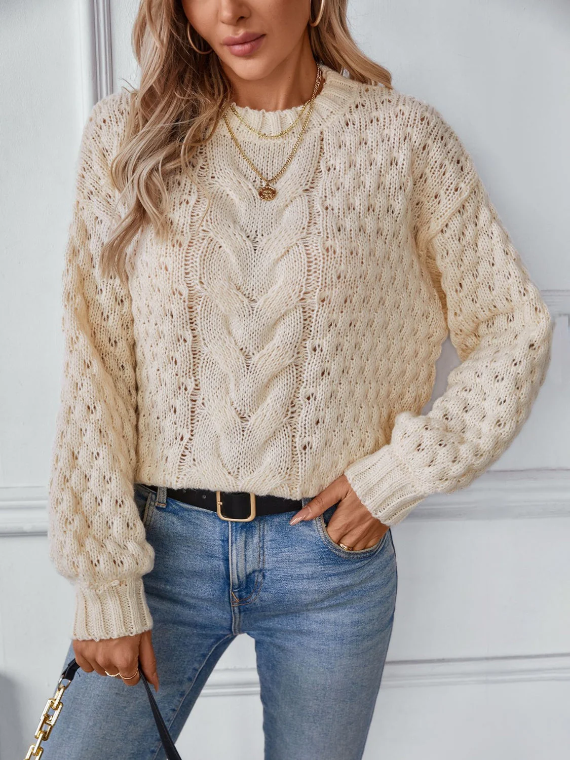 Otilia | Long-sleeved cable-knit sweater with a crew neck - Image 2