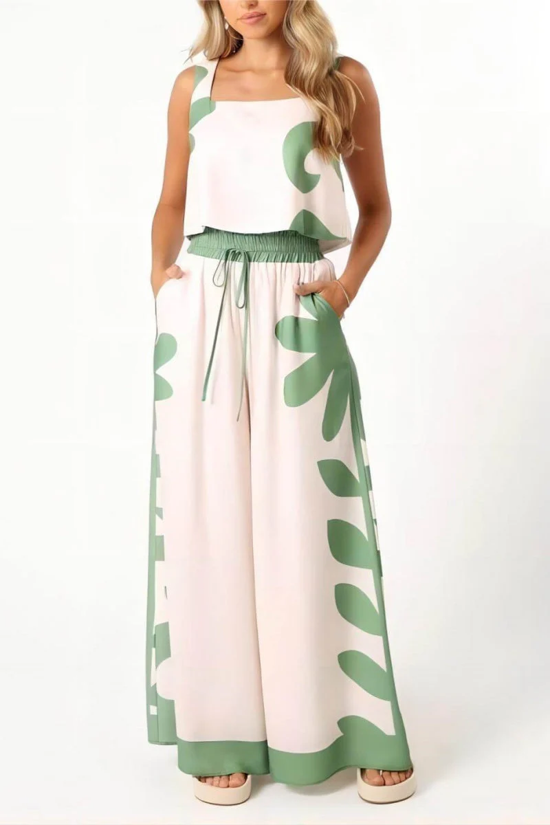 Otilia® | Sleeveless Folk Floral Wide Leg Loose Fit Pants Set - Image 3